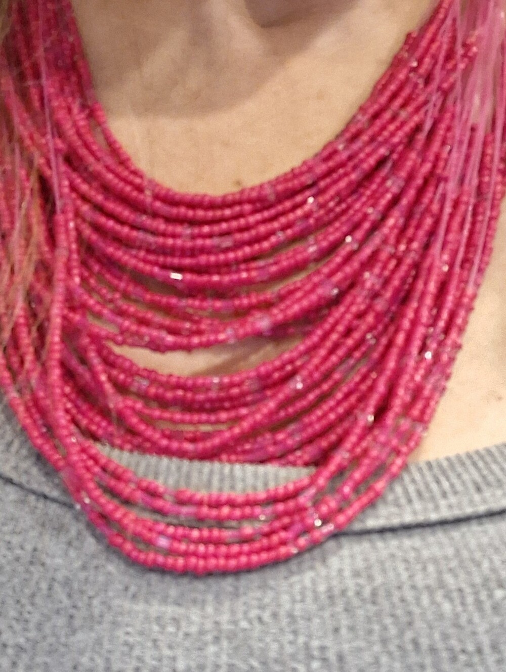 Bohemian Multi-Strand Pink Ombre Beaded Statement Necklace